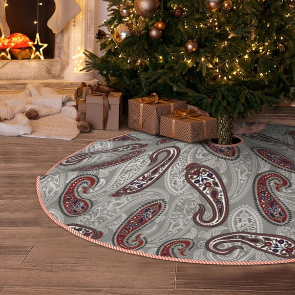 Halloween Christmas Tree Skirt - Paisley Pattern No.9063 30 Inches Christmas Tree Skirt for Halloween Holiday Indoor Home Christmas Tree Decorations with Three Ribbons
