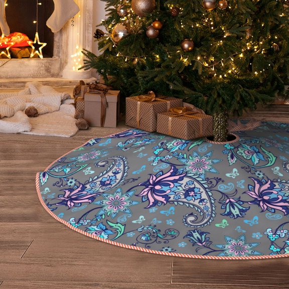 Halloween Christmas Tree Skirt - Paisley Pattern No.9064 30 Inches Christmas Tree Skirt for Halloween Holiday Indoor Home Christmas Tree Decorations with Three Ribbons