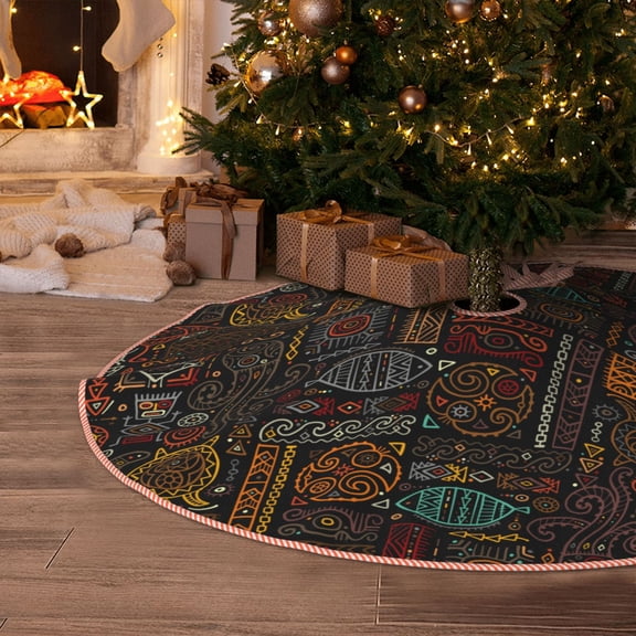 Halloween Christmas Tree Skirt - Polynesian Turtles 30 Inches Christmas Tree Skirt for Halloween Holiday Indoor Home Christmas Tree Decorations with Three Ribbons