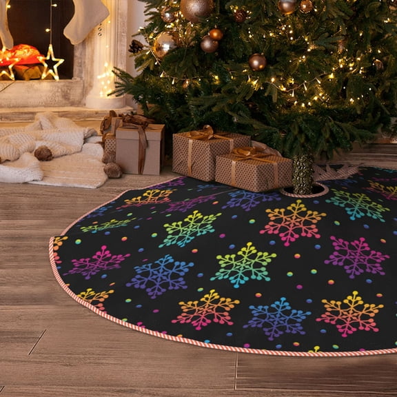 Halloween Christmas Tree Skirt - Rainbow Snowflake 30 Inches Christmas Tree Skirt for Halloween Holiday Indoor Home Christmas Tree Decorations with Three Ribbons