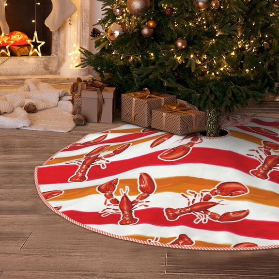 Halloween Christmas Tree Skirt - Red Lobster 30 Inches Christmas Tree Skirt for Halloween Holiday Indoor Home Christmas Tree Decorations with Three Ribbons