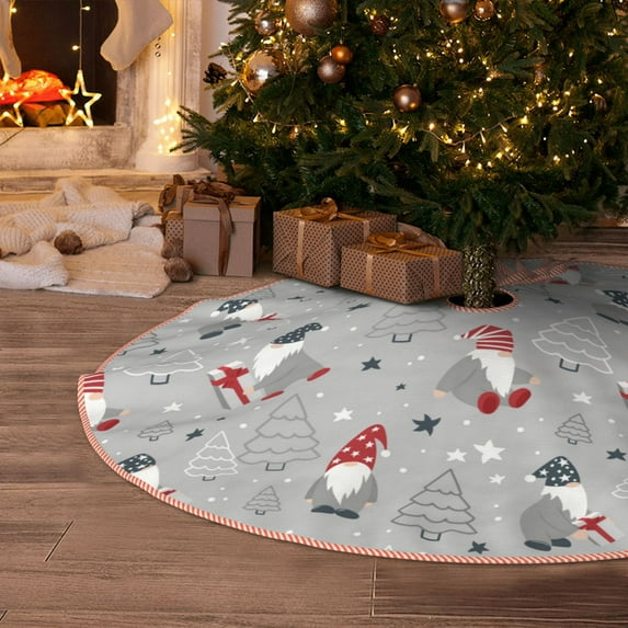 Halloween Christmas Tree Skirt - Santa with Gifts 30 Inches Christmas Tree Skirt for Halloween Holiday Indoor Home Christmas Tree Decorations with Three Ribbons
