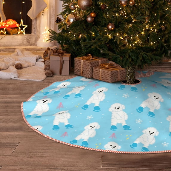 Halloween Christmas Tree Skirt - Skating Poodle Fun 30 Inches Christmas Tree Skirt for Halloween Holiday Indoor Home Christmas Tree Decorations with Three Ribbons