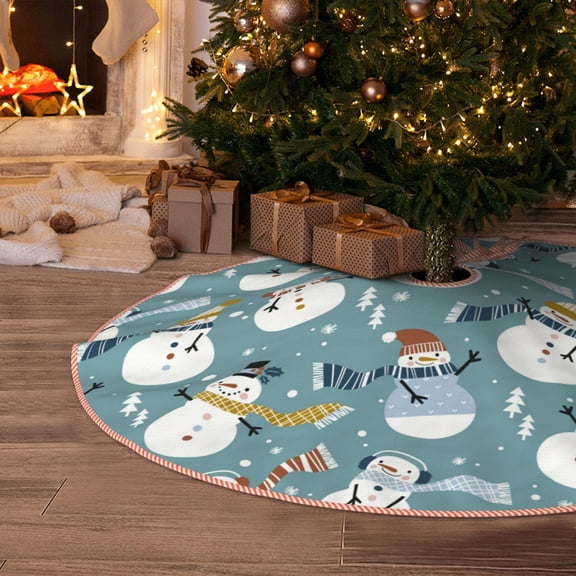 Halloween Christmas Tree Skirt - Snowflake Scarf Snowman 48 Inches Christmas Tree Skirt for Halloween Holiday Indoor Home Christmas Tree Decorations with Three Ribbons