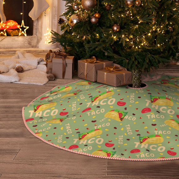 Halloween Christmas Tree Skirt - Taco 36 Inches Christmas Tree Skirt for Halloween Holiday Indoor Home Christmas Tree Decorations with Three Ribbons