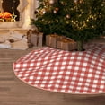thumbnail image 1 of Halloween Christmas Tree Skirt - Textured red white plaid Checkered 36 Inches Christmas Tree Skirt for Halloween Holiday Indoor Home Christmas Tree Decorations with Three Ribbons, 1 of 7