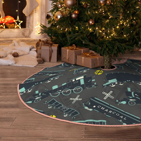 Halloween Christmas Tree Skirt - Train Pattern funny 30 Inches Christmas Tree Skirt for Halloween Holiday Indoor Home Christmas Tree Decorations with Three Ribbons