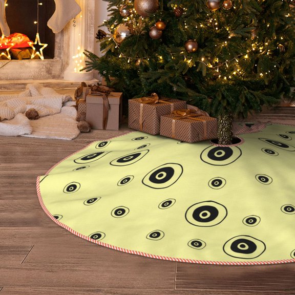 Halloween Christmas Tree Skirt - abstract yellow circles 30 Inches Christmas Tree Skirt for Halloween Holiday Indoor Home Christmas Tree Decorations with Three Ribbons