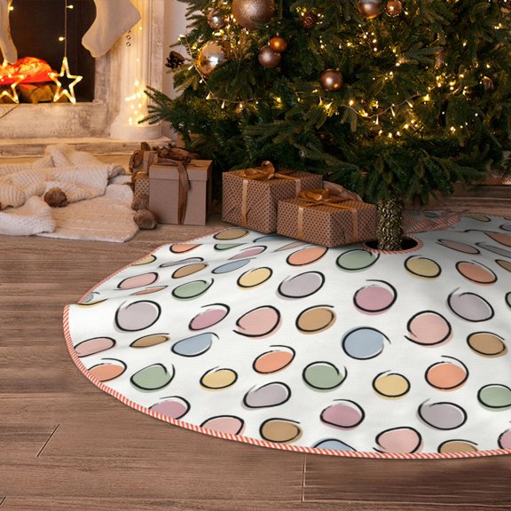 Halloween Christmas Tree Skirt - abstractly circles 30 Inches Christmas Tree Skirt for Halloween Holiday Indoor Home Christmas Tree Decorations with Three Ribbons