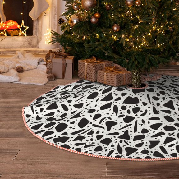 Halloween Christmas Tree Skirt - black white graphics 48 Inches Christmas Tree Skirt for Halloween Holiday Indoor Home Christmas Tree Decorations with Three Ribbons
