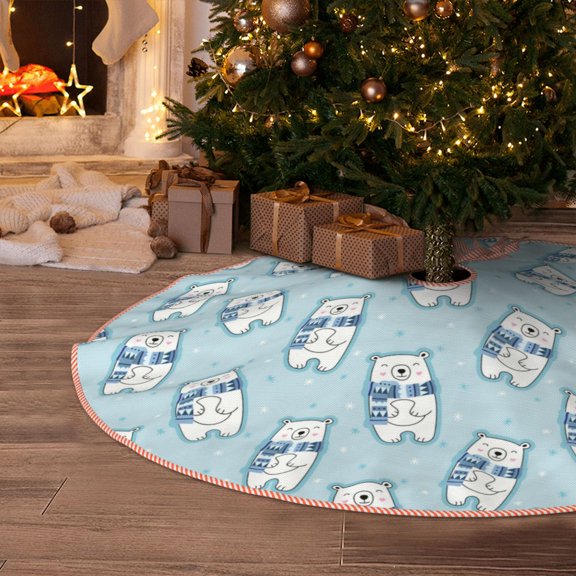 Halloween Christmas Tree Skirt - blue Scarf Bear 36 Inches Christmas Tree Skirt for Halloween Holiday Indoor Home Christmas Tree Decorations with Three Ribbons