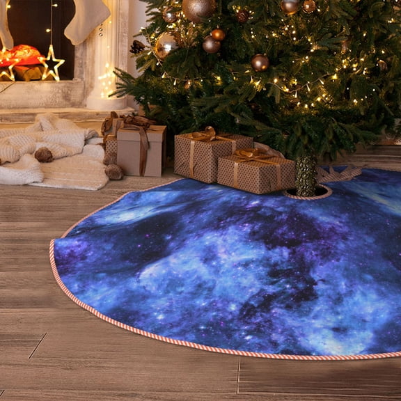 Halloween Christmas Tree Skirt - blue Starry sky Violet aesthetic 48 Inches Christmas Tree Skirt for Halloween Holiday Indoor Home Christmas Tree Decorations with Three Ribbons