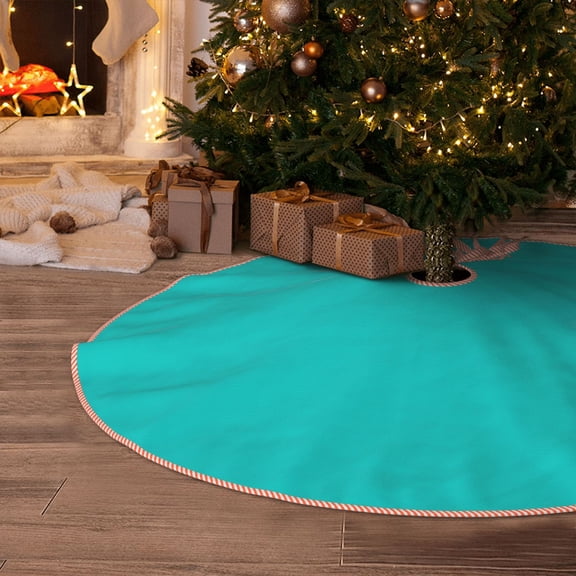 Halloween Christmas Tree Skirt - dark-aqua 48 Inches Christmas Tree Skirt for Halloween Holiday Indoor Home Christmas Tree Decorations with Three Ribbons