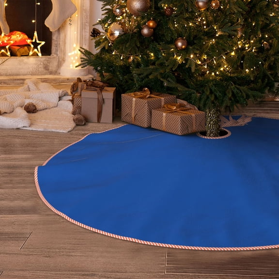 Halloween Christmas Tree Skirt - dark-blue 30 Inches Christmas Tree Skirt for Halloween Holiday Indoor Home Christmas Tree Decorations with Three Ribbons