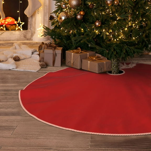 Halloween Christmas Tree Skirt - dark-red 48 Inches Christmas Tree Skirt for Halloween Holiday Indoor Home Christmas Tree Decorations with Three Ribbons