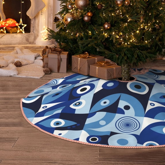 Halloween Christmas Tree Skirt - evil eye A 30 Inches Christmas Tree Skirt for Halloween Holiday Indoor Home Christmas Tree Decorations with Three Ribbons