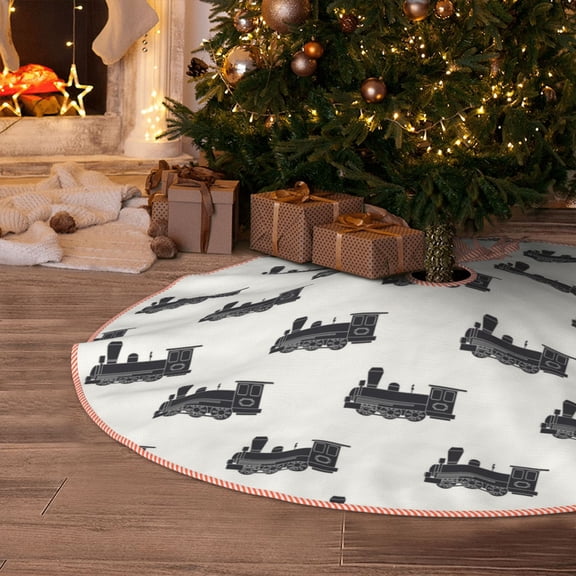 Halloween Christmas Tree Skirt - funny Train Pattern 36 Inches Christmas Tree Skirt for Halloween Holiday Indoor Home Christmas Tree Decorations with Three Ribbons