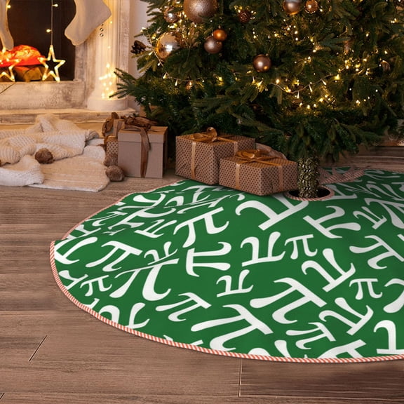 Halloween Christmas Tree Skirt - green pi Symbol Print 36 Inches Christmas Tree Skirt for Halloween Holiday Indoor Home Christmas Tree Decorations with Three Ribbons