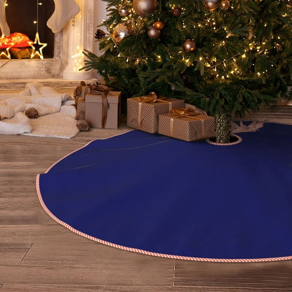 Halloween Christmas Tree Skirt - navy-blue 48 Inches Christmas Tree Skirt for Halloween Holiday Indoor Home Christmas Tree Decorations with Three Ribbons