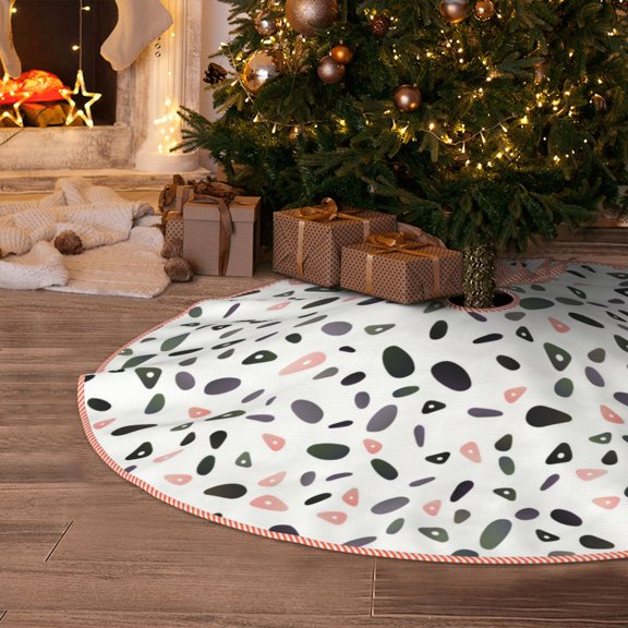 Halloween Christmas Tree Skirt - polygonal circles pattern 30 Inches Christmas Tree Skirt for Halloween Holiday Indoor Home Christmas Tree Decorations with Three Ribbons