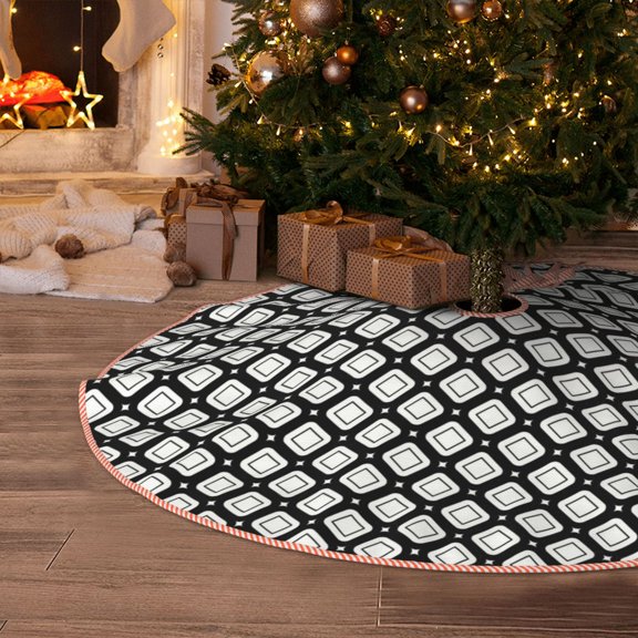 Halloween Christmas Tree Skirt - rhombuses Geometry pattern 36 Inches Christmas Tree Skirt for Halloween Holiday Indoor Home Christmas Tree Decorations with Three Ribbons