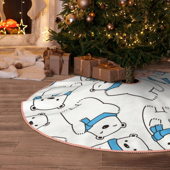 Halloween Christmas Tree Skirt - scarf bear 48 Inches Christmas Tree Skirt for Halloween Holiday Indoor Home Christmas Tree Decorations with Three Ribbons