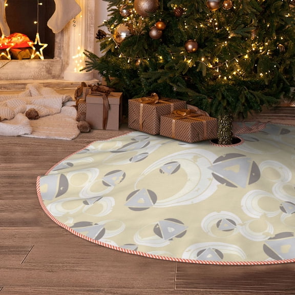 Halloween Christmas Tree Skirt - triangles circles pattern 30 Inches Christmas Tree Skirt for Halloween Holiday Indoor Home Christmas Tree Decorations with Three Ribbons