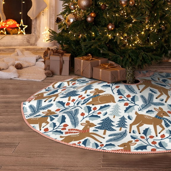 Halloween Christmas Tree Skirt - winter Scarf deer 30 Inches Christmas Tree Skirt for Halloween Holiday Indoor Home Christmas Tree Decorations with Three Ribbons