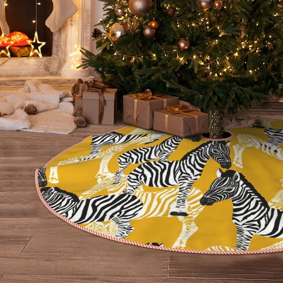 Halloween Christmas Tree Skirt - zebras orange cute 48 Inches Christmas Tree Skirt for Halloween Holiday Indoor Home Christmas Tree Decorations with Three Ribbons