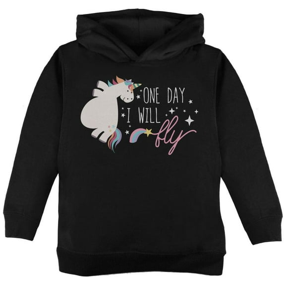 Halloween Chubby Unicorn One Day I Will Fly Toddler Hoodie Black 2T