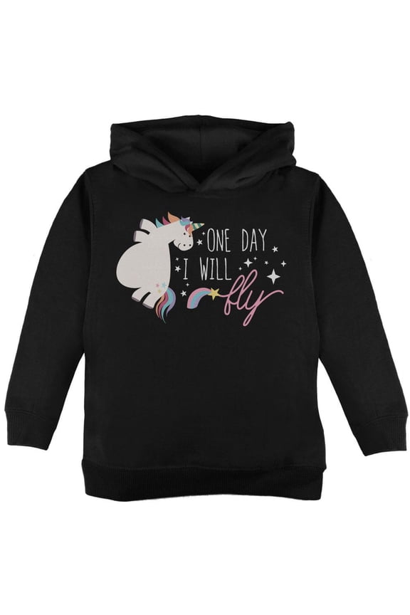 Halloween Chubby Unicorn One Day I Will Fly Toddler Hoodie Black 2T