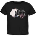 thumbnail image 1 of Halloween Chubby Unicorn One Day I Will Fly Toddler T Shirt Black 2T, 1 of 2