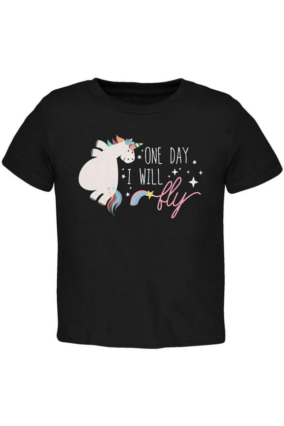 Halloween Chubby Unicorn One Day I Will Fly Toddler T Shirt Black 4T