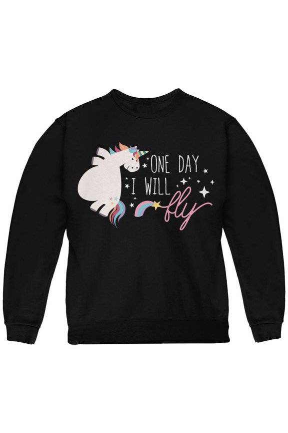 Halloween Chubby Unicorn One Day I Will Fly Youth Sweatshirt Black YXL