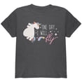 thumbnail image 1 of Halloween Chubby Unicorn One Day I Will Fly Youth T Shirt Dark Heather YLG, 1 of 1