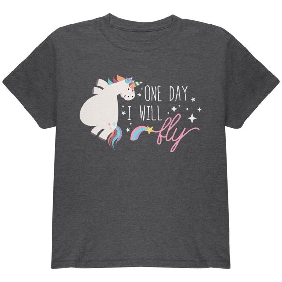 Halloween Chubby Unicorn One Day I Will Fly Youth T Shirt Dark Heather YSM