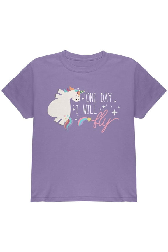 Halloween Chubby Unicorn One Day I Will Fly Youth T Shirt Violet YXL
