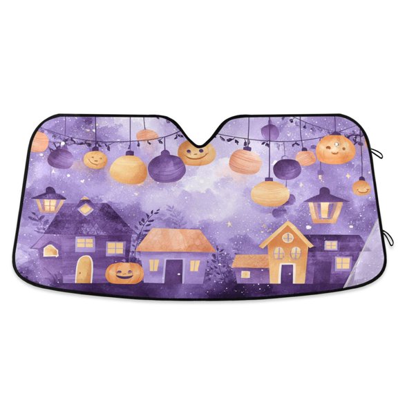 Halloween City View Watercolor Windshield Sun Shade Automobile Visor Accordion Folding Car Accessories M