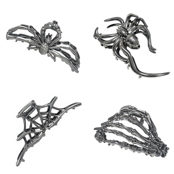 Halloween Claw Clips Goth Accessories 3PCS/4PCS Black Spider Web Skeleton Hand Skull Cute Large Hair Claw Clips for Women Halloween Accessories Halloween Claw Clips Gold Claw Clip