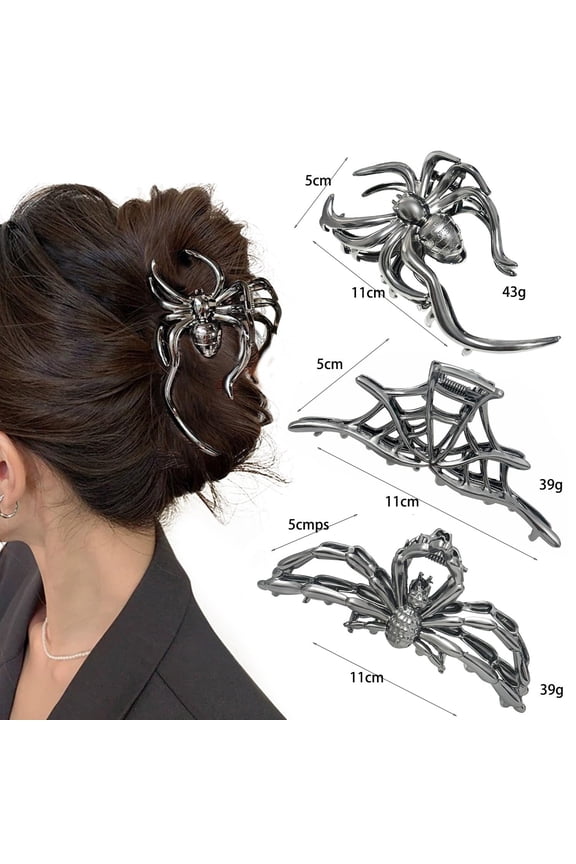 Halloween Claw Clips Goth Accessories 3PCS/4PCS Black Spider Web Skeleton Hand Skull Cute Large Hair Claw Clips for Women Halloween Accessories Halloween Claw Clips Gold Claw Clip