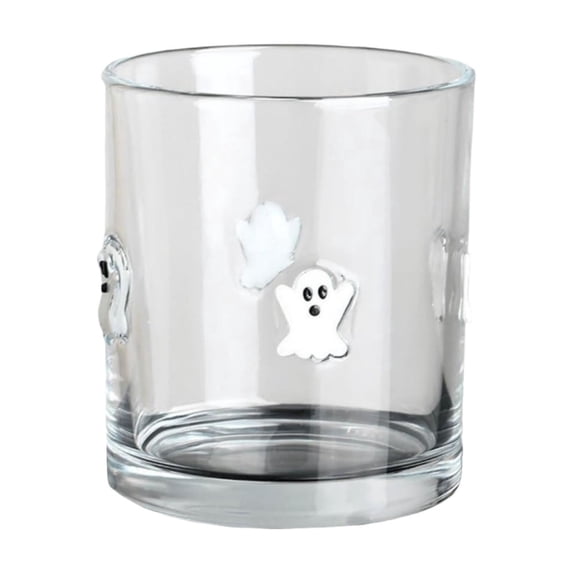 Halloween Clear Glasses Ghost Bat Black Cat Pumpkin Embossed Glass Tumbler Multipurpose Water Beverage Cup Drinking Glass for Water Coffee Halloween Table Party