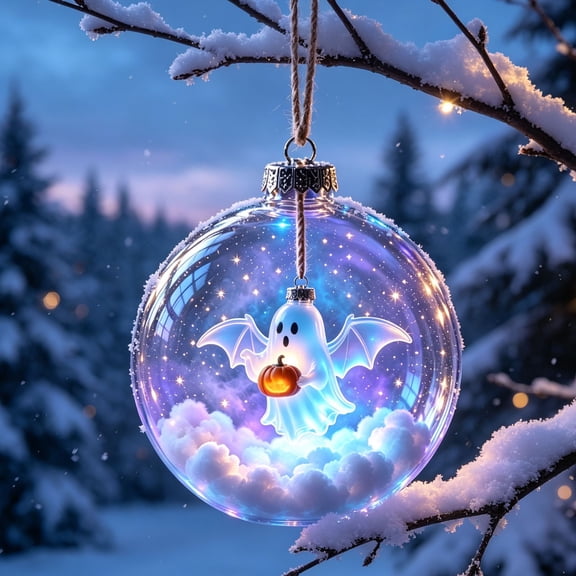 Halloween Clear Ornament Ball, Transparent Hanging Bauble with Witch Ghost Pumpkin Scene, Halloween Tree Decorations for Home Party Window Decor
