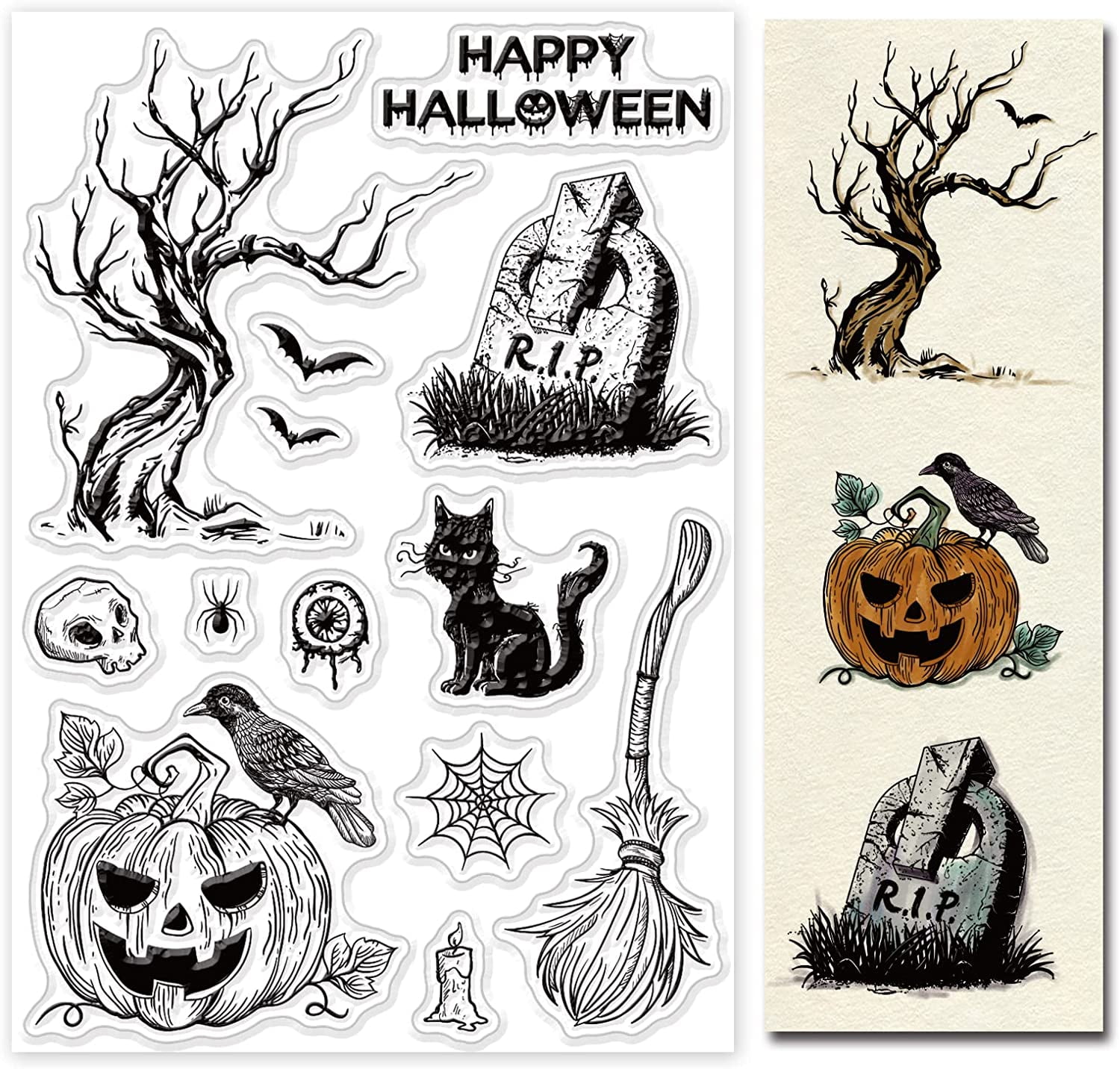 Halloween Card Making Wood Mounted Rubber Stamps