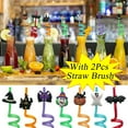 thumbnail image 1 of Halloween Clearance Boovnll 10Pcs Halloween Straws, Food Grade Plastic Straws with 2Pcs Cleaning Brush Pumpkin Ghost Witch Bats Reusable Straws for Halloween Party Supplies, Halloween Decorations, 1 of 4