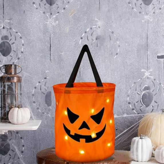 Halloween Clearance Boovnll Halloween Bucket Basket Bags, Trick or Treat Bags, Halloween Candy Bags with LED Light Treat Bags for Kids, Halloween Basket, Halloween Treat Bags, Halloween Bags