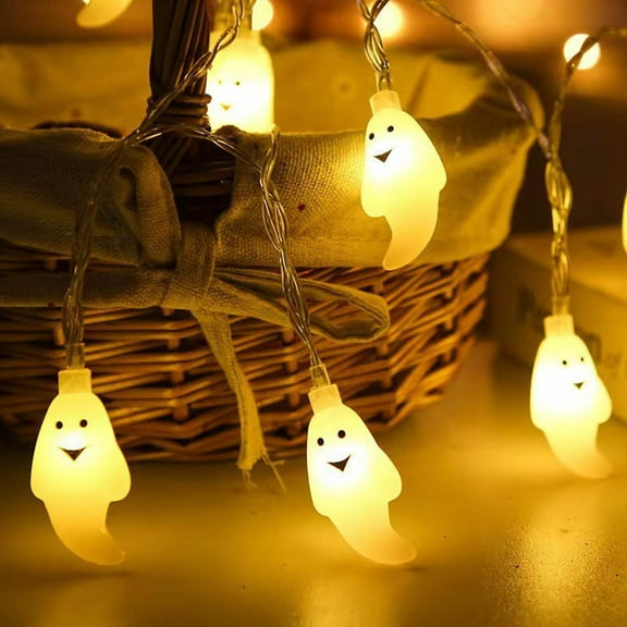 Halloween Clearance Boovnll Halloween Lights, 10FT 20 LED Ghost Pumpkin String Lights WaterProof Battery Operated Halloween Lights Outdoor, Indoor, Porch, Garden, Party Decor, Halloween Decorations