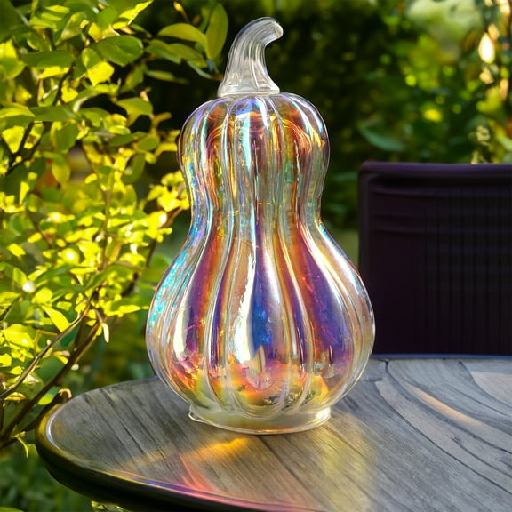 PRETXORVE 5.1in Diameter 8.5in Tall Gourd-shaped Pumpkin Lamp Glass Pumpkin Lamp Lantern Halloween Decorative Pumpkin Lights with Multic