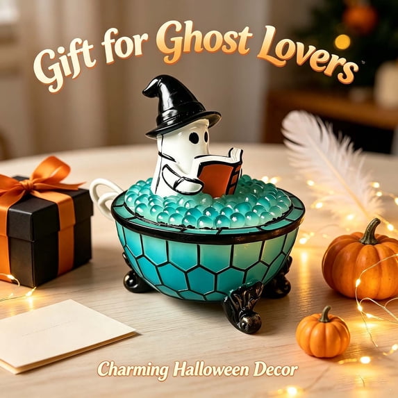 Halloween Clearance! Halloween Ghost Bath Lamp, Reading Ghost Night Light with Soft Glow, Water-Resistant Resin Figurine, Cute Ghost Decor for Book Lovers Halloween Party Home Accent