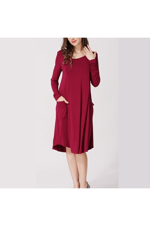 Halloween Clearance TMOYZQ Womens Maternity Nursing Nightgown Casual Crew Neck Long Sleeve Zipper Breastfeeding Dress Lightweight Solid Color Double Layers Pregnancy Dress