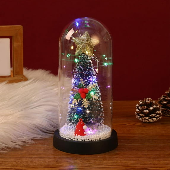 VWRXBZ Mini Christmas Tree Glass Cover LED Color Light Decoration Ornament Christmas Desktop Decoration Ornament
